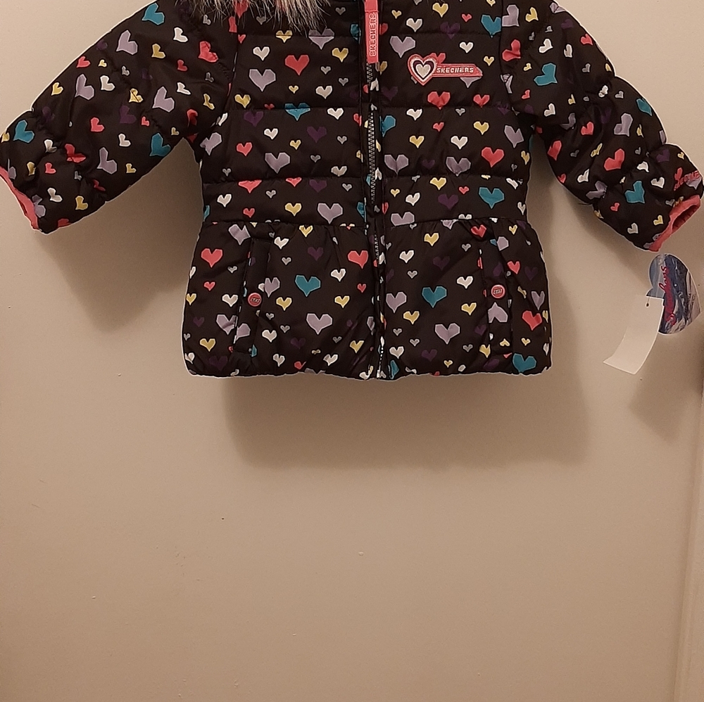 SKCHERS KIDS GILRS JACKET.SZ::12 MONTHS. COLOR NAVY.FUR HOODIE.